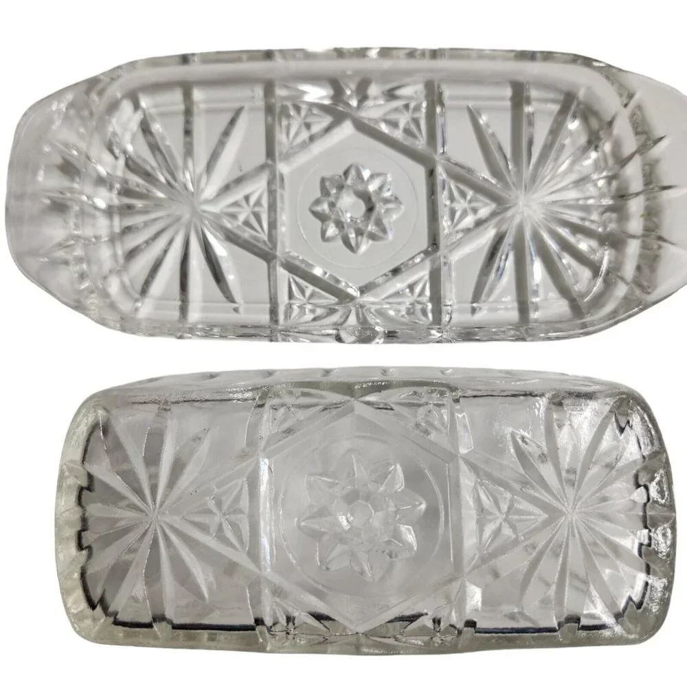 Vintage Butter Dish Anchor Hocking Star Of David Cut Crystal Glass With Lid